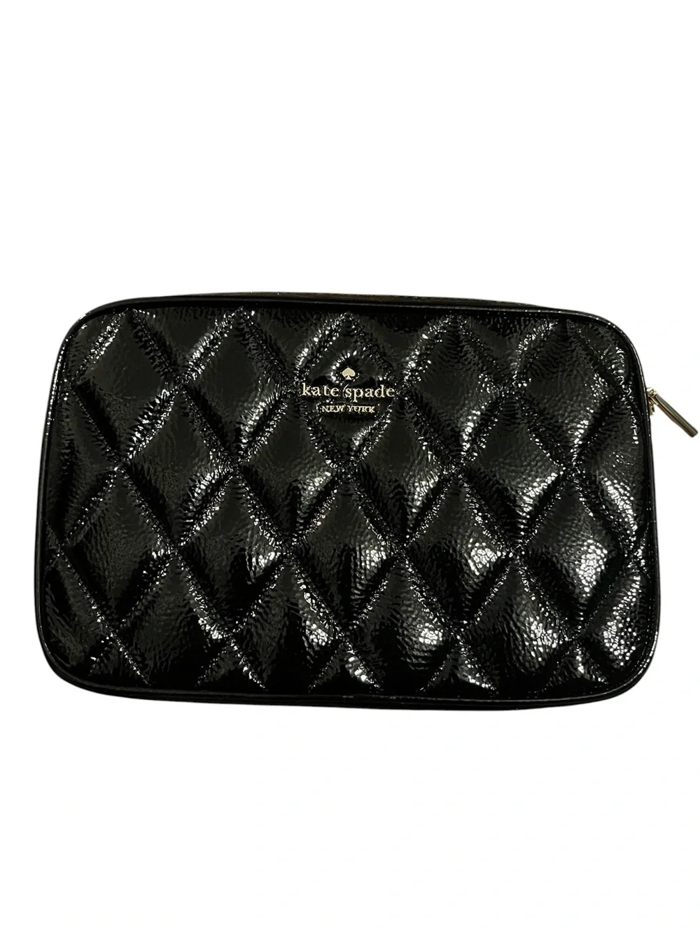 Kate Spade Black Quilted Crinkle Patent Leather Crossbody and Card Holder Set